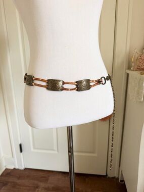 Vintage Western Brown Leather Concho Chain Belt